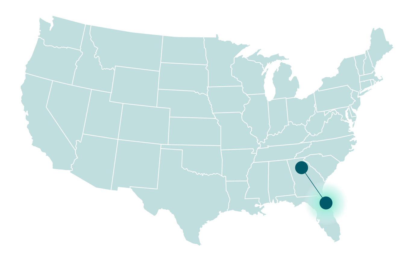 Anna's journey map with a pin at PVB FL