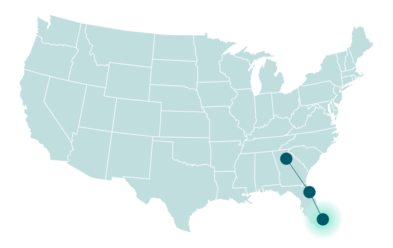 Anna's journey map with a pin at Miami FL