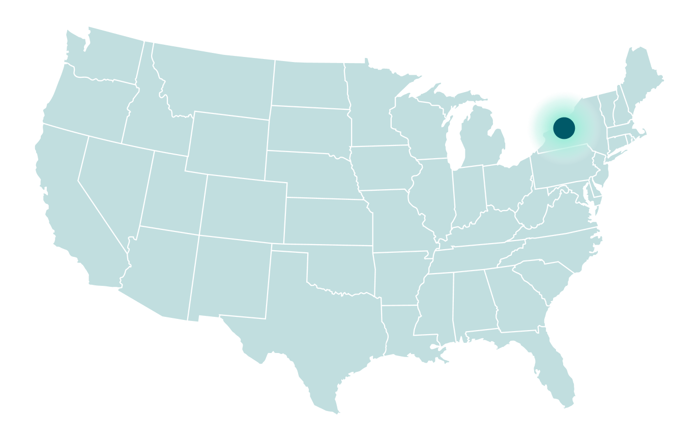 Ben's journey map with a pin at Rochester NY