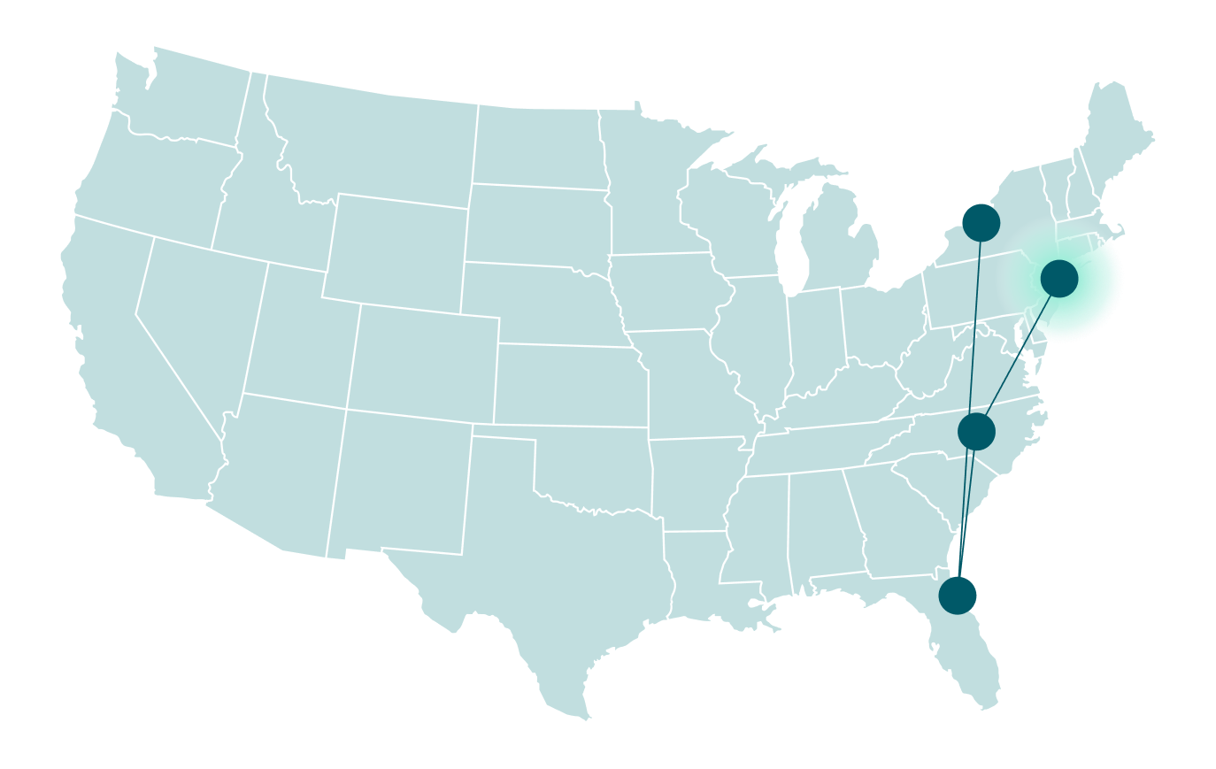 Ben's journey map with a pin at New York NY