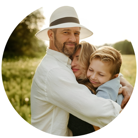 Family embracing outdoors, sharing a quiet moment of support and connection.