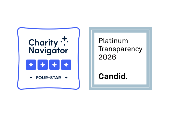 Charity navigator 4-star seal and Candid Platinum Transparency seal, the highest ratings for both designations