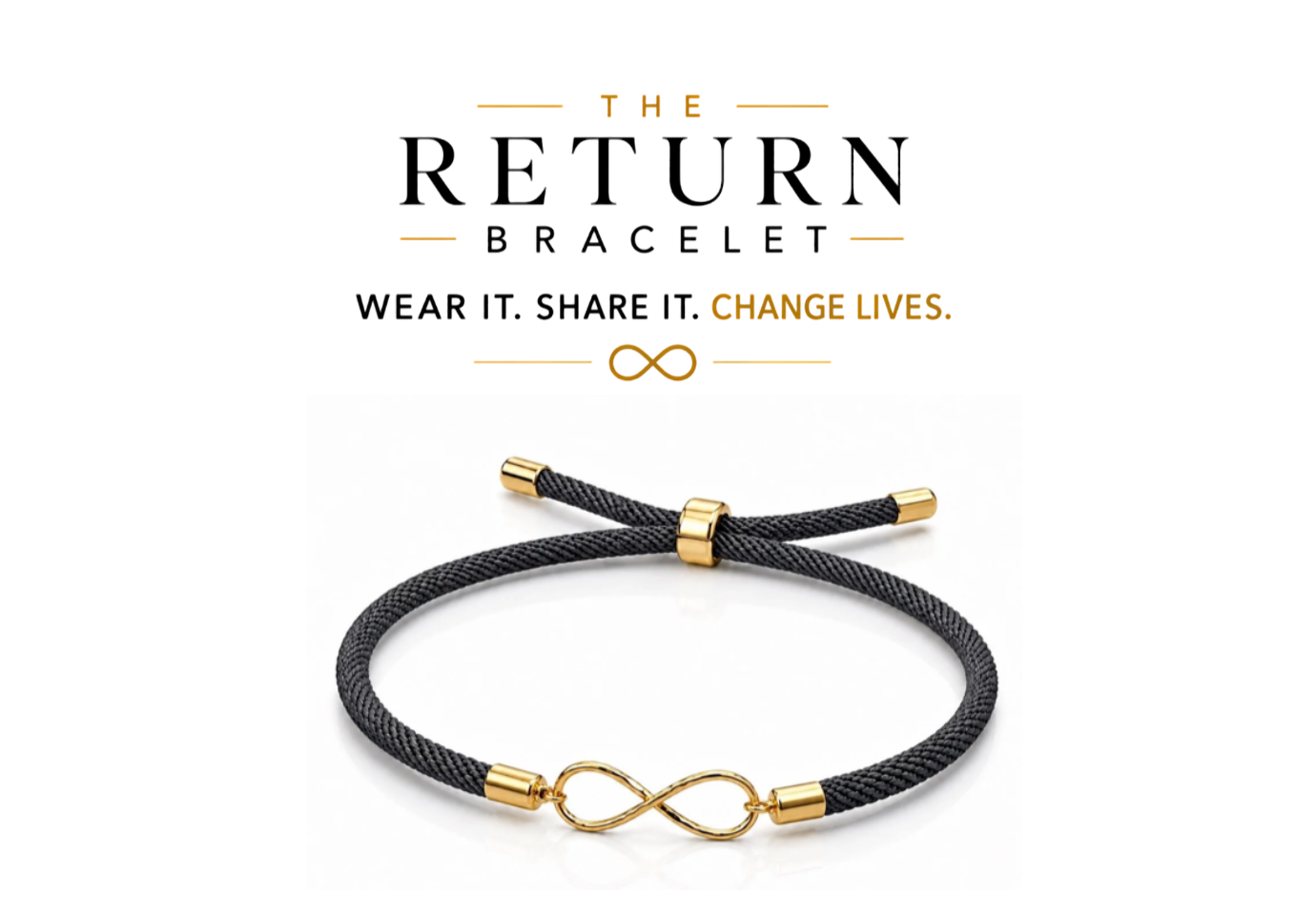 A grey corded bracelet with gold metal accents